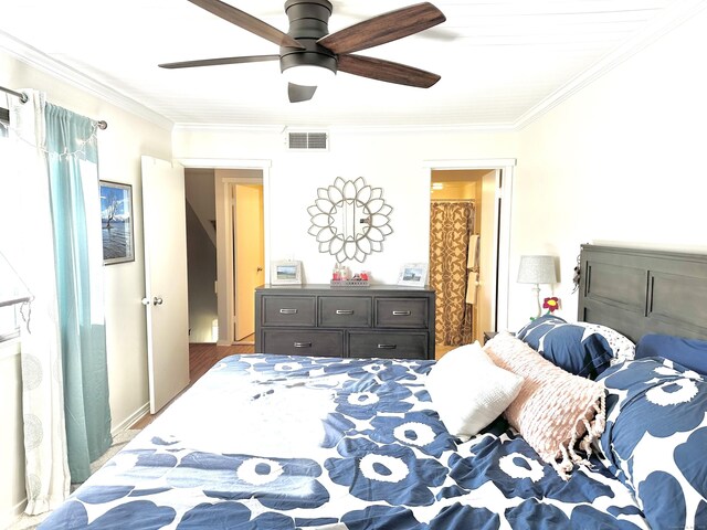 85 Viscount Dr Unit 4E, Milford, CT 06460 - bedroom with ornamental molding, a ceiling fan, and ensuite bathroom