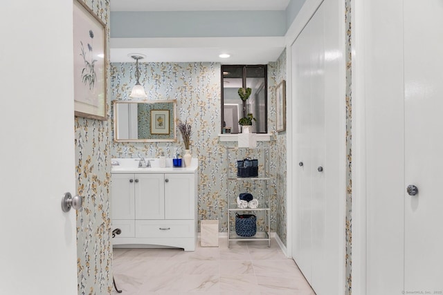583 Heritage Vlg Unit A, Southbury, CT 06488 - full bath featuring vanity and marble finish flooring