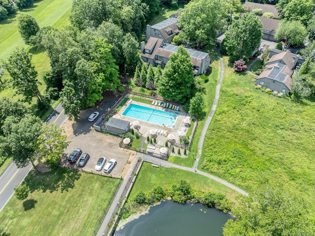583 Heritage Vlg Unit A, Southbury, CT 06488 - aerial view of property and surrounding area with a pool area