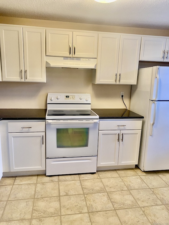 4 Heather Rdg Unit 4, Shelton, CT 06484 - kitchen with white appliances, white cabinets, under cabinet range hood, and dark countertops