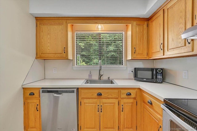 177 New Britain Ave Unit 177, Farmington, CT 06085 - kitchen with stainless steel dishwasher, black microwave, light countertops, and range hood