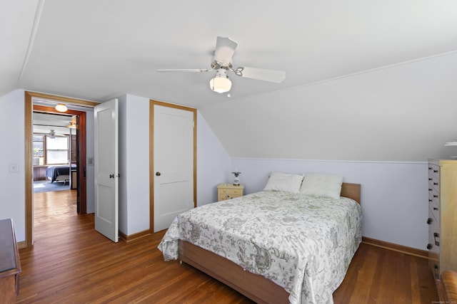 8 Nelson Dr, East Lyme, CT 06333 - bedroom with wood finished floors, lofted ceiling, a ceiling fan, and a closet