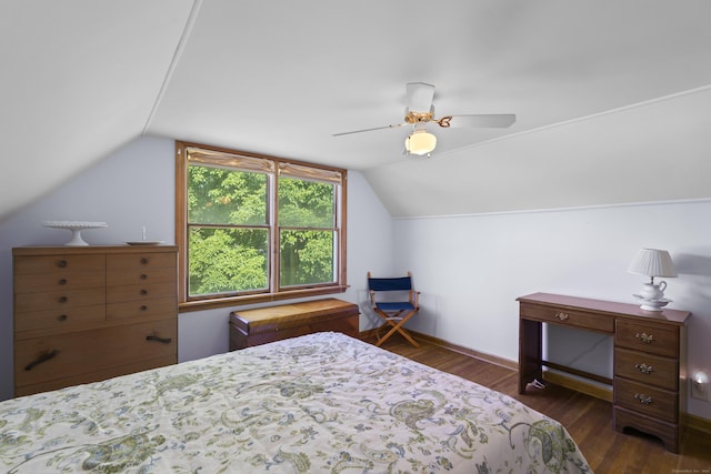 8 Nelson Dr, East Lyme, CT 06333 - bedroom featuring wood finished floors, lofted ceiling, and ceiling fan