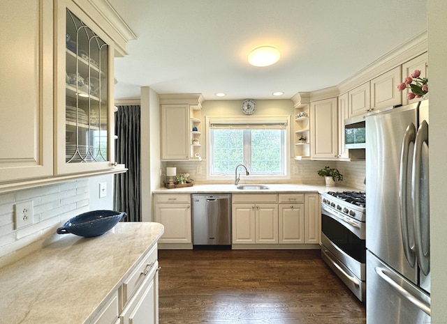 6005 Hancock Dr Unit 6005, Danbury, CT 06811 - kitchen with appliances with stainless steel finishes, open shelves, backsplash, light countertops, and recessed lighting