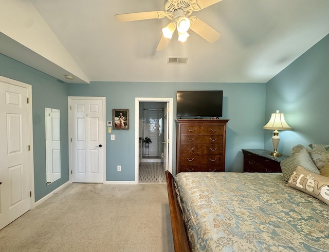 6005 Hancock Dr Unit 6005, Danbury, CT 06811 - carpeted bedroom with lofted ceiling, connected bathroom, and a ceiling fan
