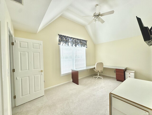 6005 Hancock Dr Unit 6005, Danbury, CT 06811 - home office with vaulted ceiling, light carpet, and a ceiling fan