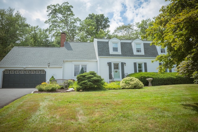 95 Holly Mar Hill Rd, North Branford, CT 06472 - colonial inspired home featuring a shingled roof, an attached garage, a chimney, asphalt driveway, and a front lawn