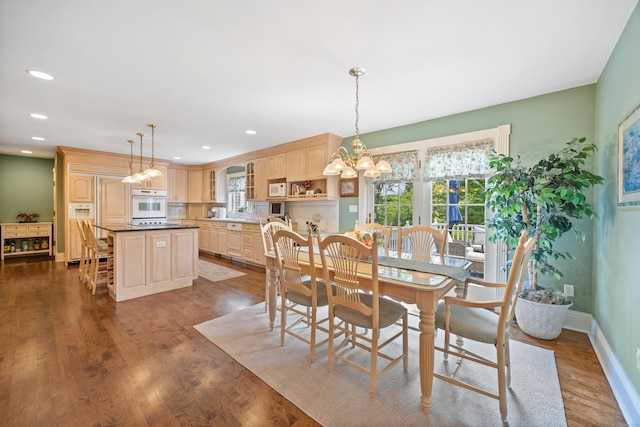 12 Marc Dr, Watertown, CT 06795 - dining space featuring a chandelier, dark wood-type flooring, and recessed lighting