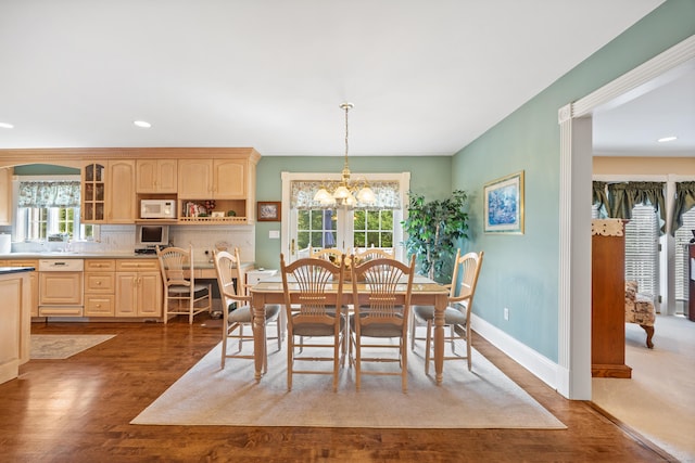 12 Marc Dr, Watertown, CT 06795 - dining area featuring a chandelier, dark wood-type flooring, and recessed lighting