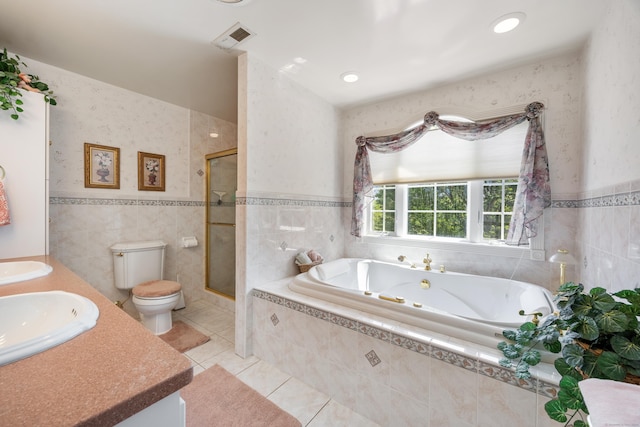 12 Marc Dr, Watertown, CT 06795 - full bath with a whirlpool tub, a stall shower, tile walls, tile patterned flooring, and double vanity