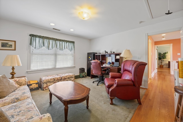 12 Marc Dr, Watertown, CT 06795 - living area featuring attic access, an office area, recessed lighting, and light wood-type flooring