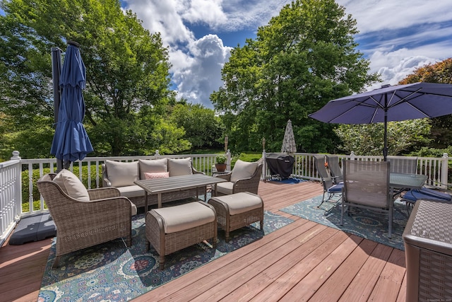 12 Marc Dr, Watertown, CT 06795 - deck featuring an outdoor living space, outdoor dining space, and view of wooded area