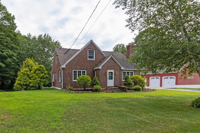 534 Norwich Ave, Colchester, CT 06415 - view of front of property featuring brick siding, a front yard, and a chimney