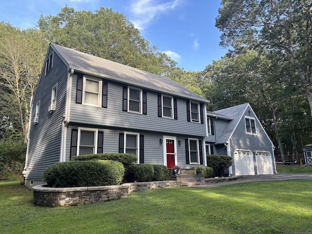 11 Obed Hts, Old Saybrook, CT 06475 - colonial house with a garage, a front yard, asphalt driveway, and roof with shingles