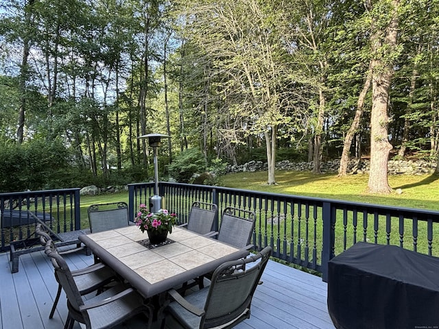 11 Obed Hts, Old Saybrook, CT 06475 - wooden terrace with outdoor dining area and a lawn