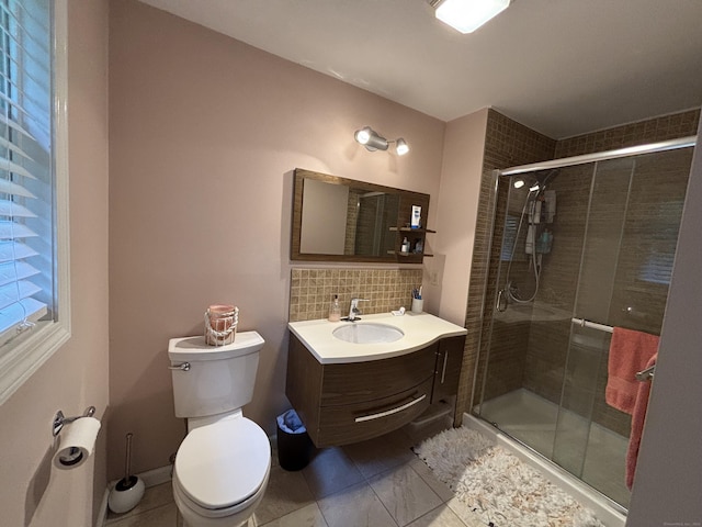 11 Obed Hts, Old Saybrook, CT 06475 - bathroom featuring vanity, backsplash, and a shower stall