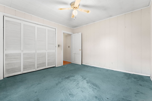 205 Old Norwich Rd, Waterford, CT 06375 - unfurnished bedroom with carpet, a closet, a ceiling fan, and ornamental molding