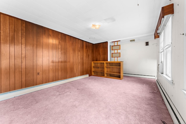 205 Old Norwich Rd, Waterford, CT 06375 - spare room featuring a baseboard heating unit, carpet flooring, and wood walls