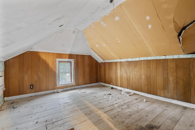 173 Euclid St W, Hartford, CT 06112 - bonus room featuring wood-type flooring, lofted ceiling, and wood walls