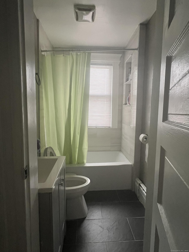 155 Summerfield Ave, Bridgeport, CT 06610 - bathroom featuring vanity, shower / bath combination with curtain, and baseboard heating