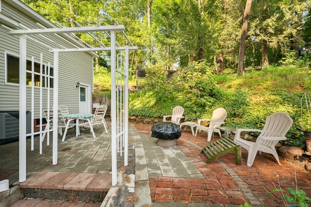 16 Lake St, Burlington, CT 06013 - view of patio featuring a fire pit, a pergola, and outdoor dining space
