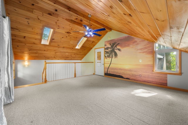 16 Lake St, Burlington, CT 06013 - bonus room featuring wooden ceiling, carpet, ceiling fan, vaulted ceiling, and a skylight