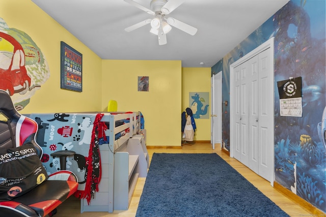 124 Pulaski Hwy, Ansonia, CT 06401 - bedroom featuring wood finished floors, a closet, and ceiling fan