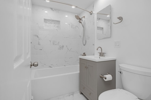 37 Cedar Ln, Beacon Falls, CT 06403 - full bathroom with vanity, marble look tiles, and washtub / shower combination