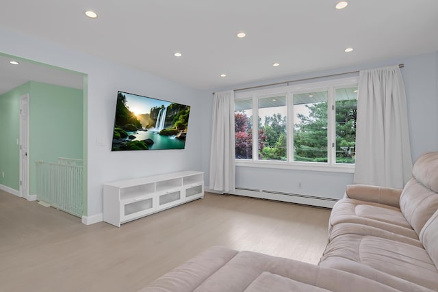 37 Cedar Ln, Beacon Falls, CT 06403 - living room featuring a baseboard heating unit, recessed lighting, and wood finished floors