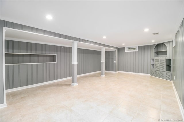 234 Forest Dr, Wethersfield, CT 06109 - finished basement featuring ornamental molding and recessed lighting
