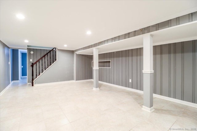 234 Forest Dr, Wethersfield, CT 06109 - finished below grade area featuring stairs, recessed lighting, and tile patterned flooring