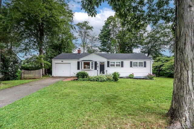 234 Forest Dr, Wethersfield, CT 06109 - ranch-style house with driveway, a garage, and a chimney