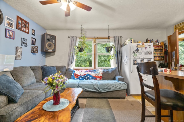 190 Main St, Plainfield, CT 06354 - carpeted living area with a ceiling fan and a textured ceiling