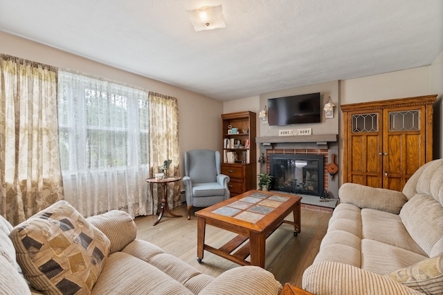 25 Delmar Dr, Bristol, CT 06010 - living area featuring a glass covered fireplace and wood finished floors