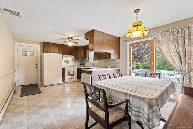 25 Delmar Dr, Bristol, CT 06010 - dining space featuring baseboard heating, a ceiling fan, and light floors