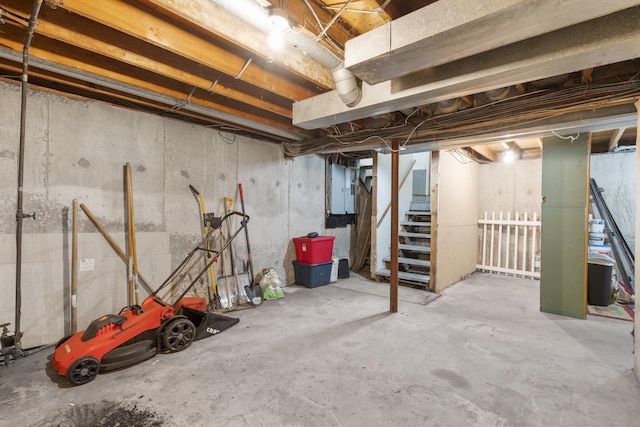 81 W Easton St, Hamden, CT 06514 - unfinished basement with electric panel and stairway