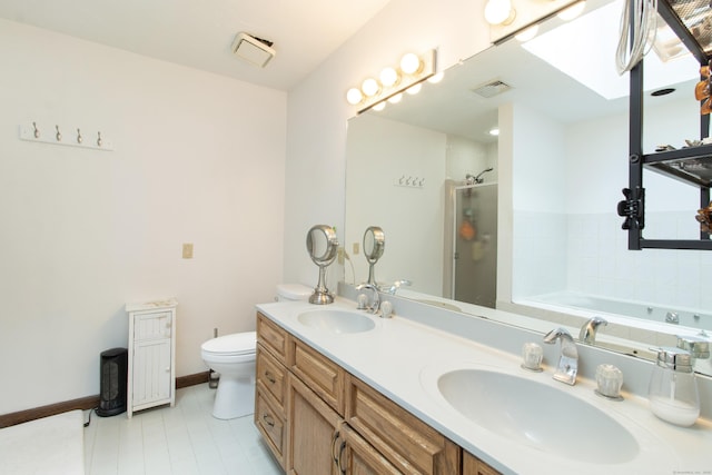 22 Ledgewood Rd, Redding, CT 06896 - full bathroom with double vanity, a garden tub, a shower stall, and tile patterned flooring