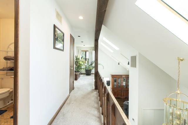 22 Ledgewood Rd, Redding, CT 06896 - hallway featuring light carpet, recessed lighting, and a chandelier