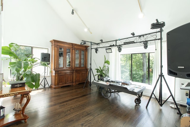 22 Ledgewood Rd, Redding, CT 06896 - office featuring track lighting, wood finished floors, and high vaulted ceiling