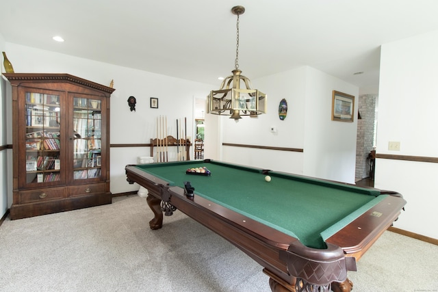 22 Ledgewood Rd, Redding, CT 06896 - game room featuring billiards table, carpet, a chandelier, and recessed lighting