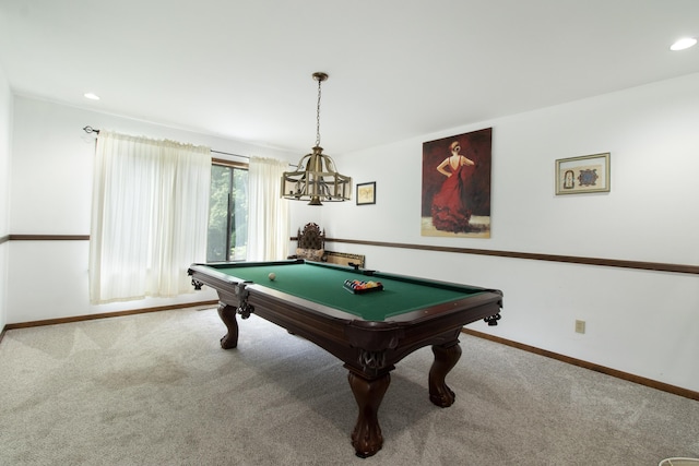 22 Ledgewood Rd, Redding, CT 06896 - recreation room with carpet flooring, billiards table, recessed lighting, and a chandelier