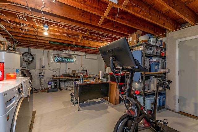 96 Sherman Rd, New Milford, CT 06776 - unfinished basement with independent washer and dryer, water heater, and a workshop area