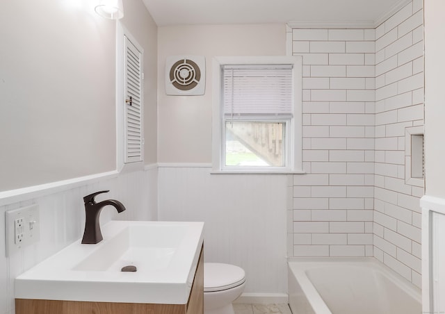 36 School St, Killingly, CT 06239 - full bath with vanity, wainscoting, and bathtub / shower combination