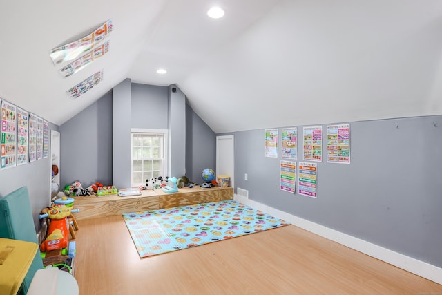 36 School St, Killingly, CT 06239 - rec room with wood finished floors, lofted ceiling, and recessed lighting