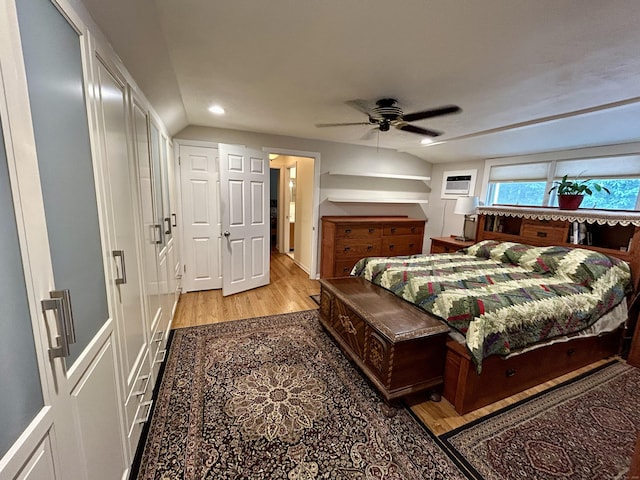 38 Tanglewood Rd, Farmington, CT 06032 - bedroom with light wood finished floors, vaulted ceiling, recessed lighting, and a ceiling fan