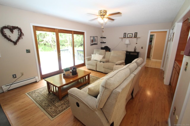 46 Ryan Rd, Tolland, CT 06084 - living area featuring a baseboard radiator, ceiling fan, and light wood-style floors