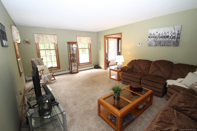 46 Ryan Rd, Tolland, CT 06084 - carpeted living room featuring a baseboard heating unit and baseboard heating