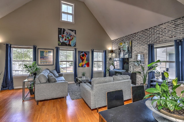 685 Quinnipiac Ave Unit 685, New Haven, CT 06513 - living room with high vaulted ceiling, wood finished floors, and a fireplace