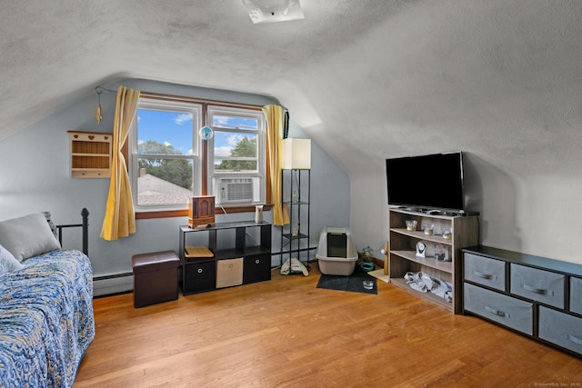 24 Claudia Ave, Brooklyn, CT 06234 - sitting room featuring baseboard heating, wood finished floors, lofted ceiling, a textured ceiling, and a baseboard radiator