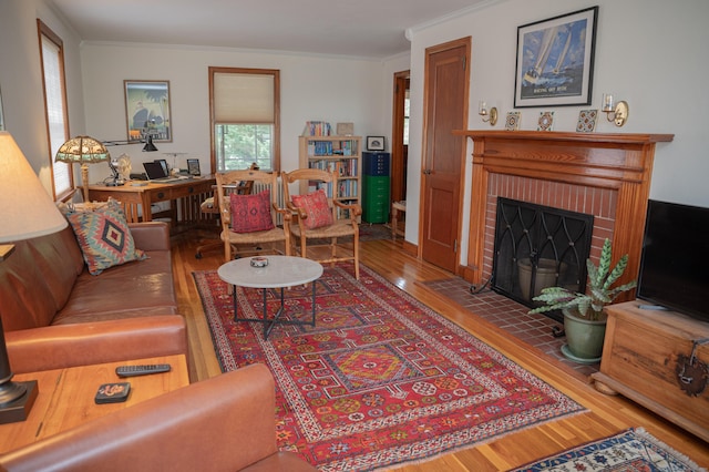 65 Willard St, Hamden, CT 06518 - living area with wood finished floors, ornamental molding, an office area, and a fireplace